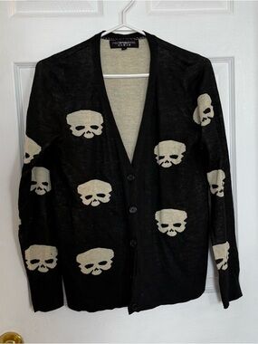 Black Skull Pattern V-Neck Cardigan